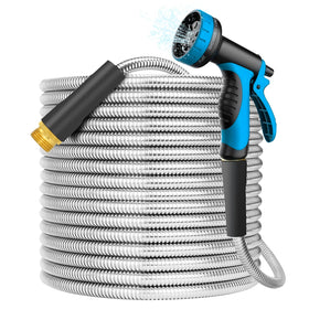 GUHUS 50ft hose showing spiral anti-kink design for smooth watering