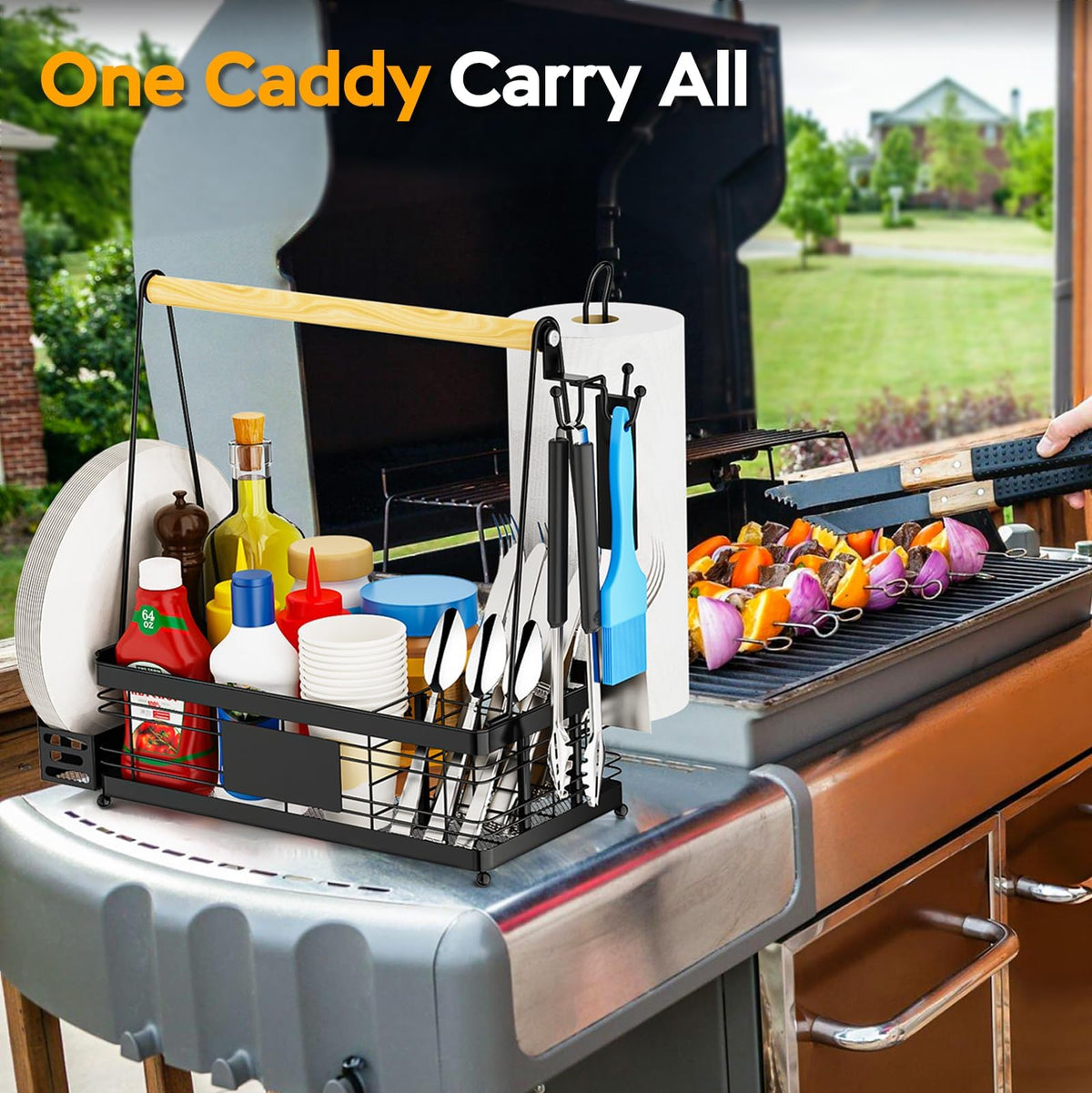 GUIBUKEYAN grill caddy with removable plate holder for easy serving