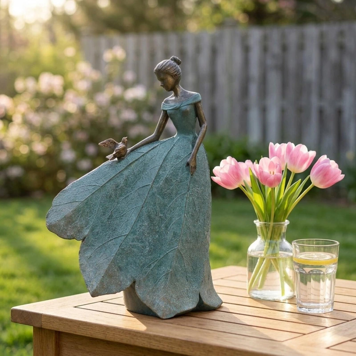 Guichifun bronze-toned fairy statue for outdoor garden or yard focal point.