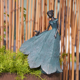 Guichifun leaf angel girl statue holding bird, perfect for balcony or porch display.