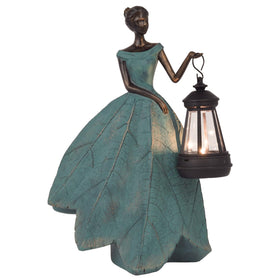 Guichifun leaf-angel-girl statue with solar panel lights outdoor spaces at dusk