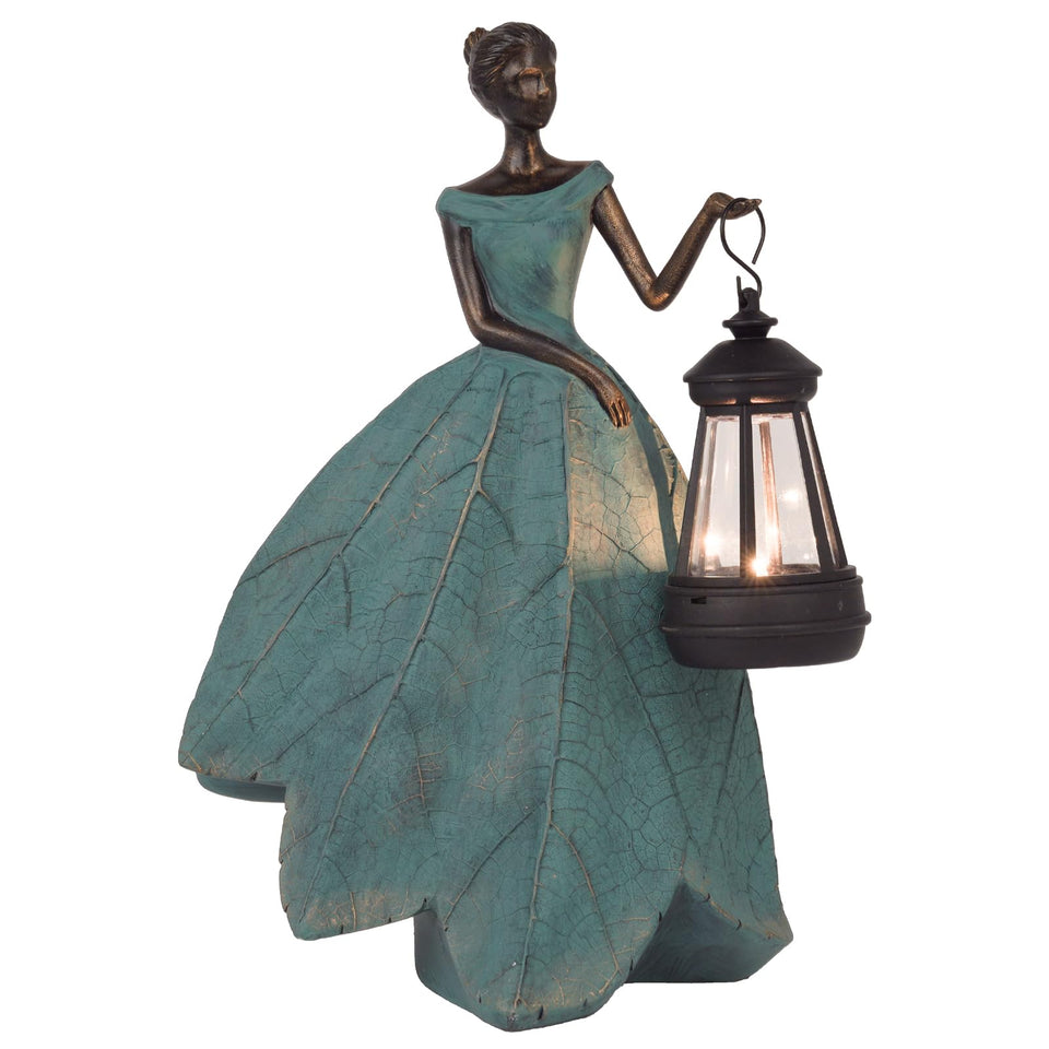 Guichifun leaf-angel-girl statue with solar panel lights outdoor spaces at dusk