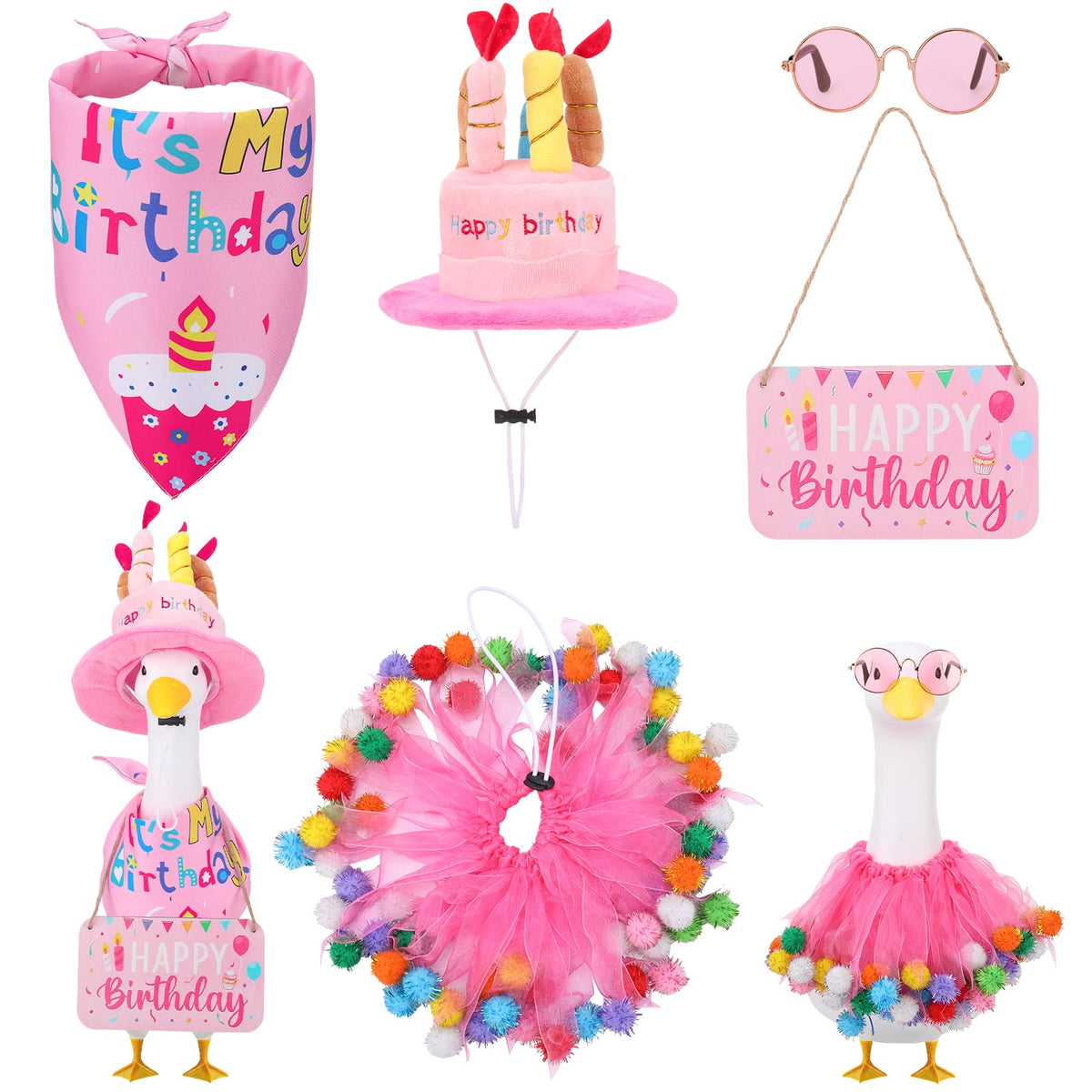 Guiqulai birthday cupcake hat on goose for porch decor