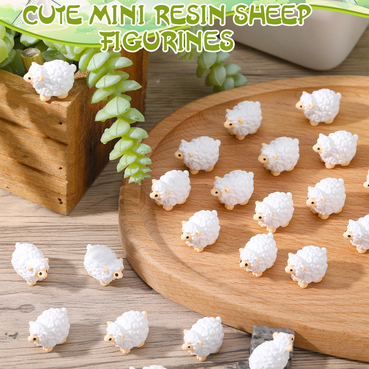 Delicately hand-painted Guiqulai sheep enhance miniature scenes.