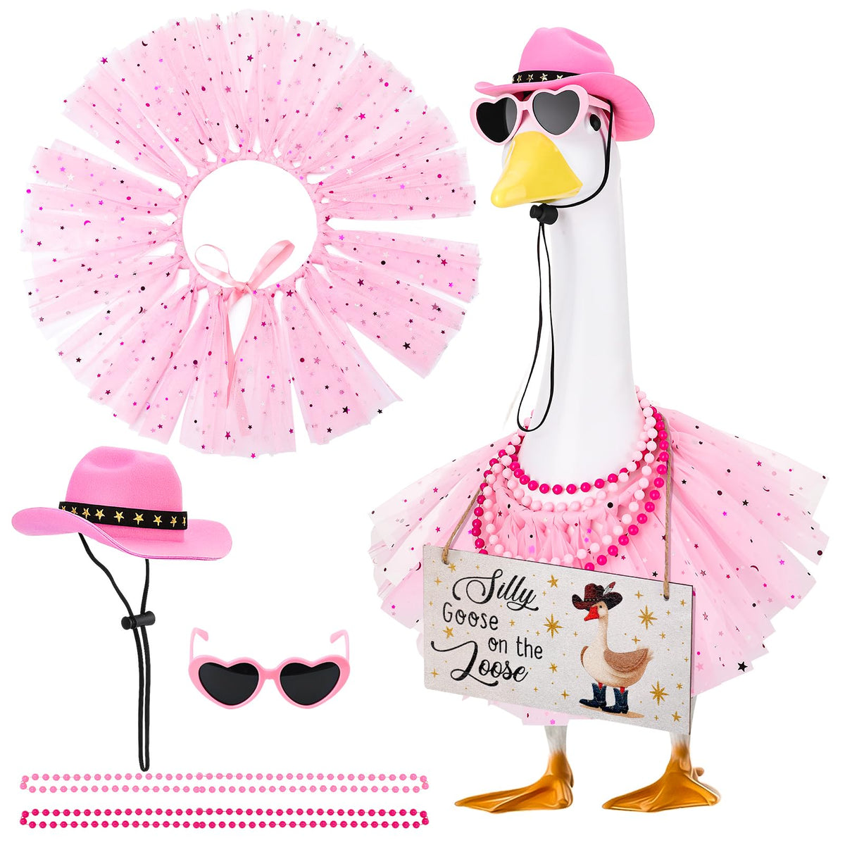 Guiqulai princess porch goose outfit pink tutu, ideal for festive garden displays.