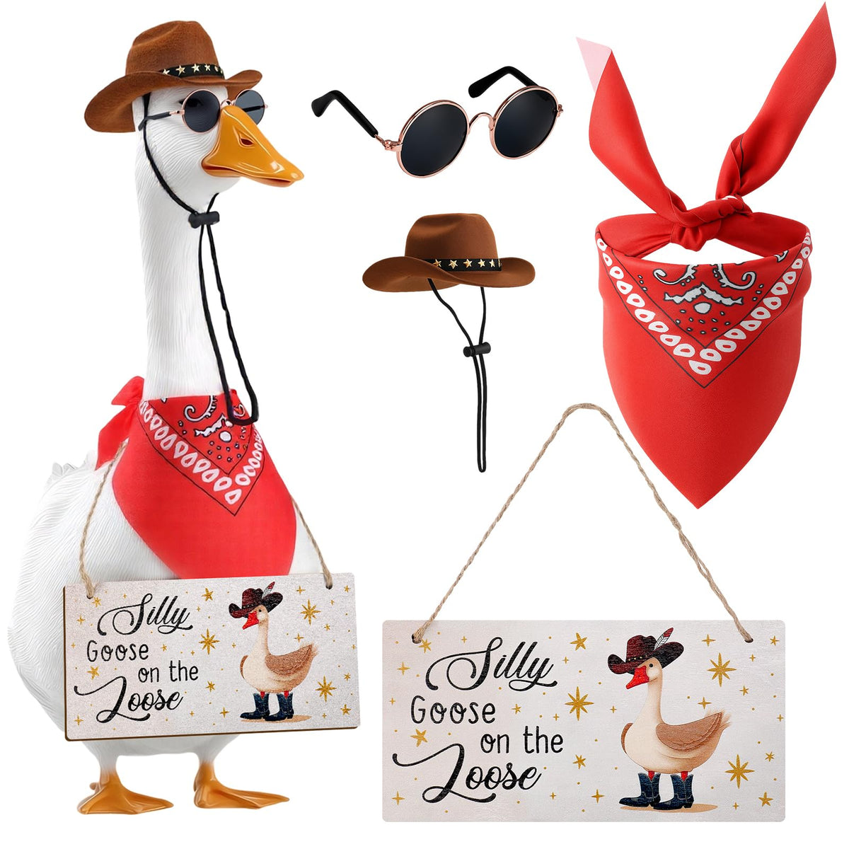 Guiqulai western cowboy hat on a goose for porch decor