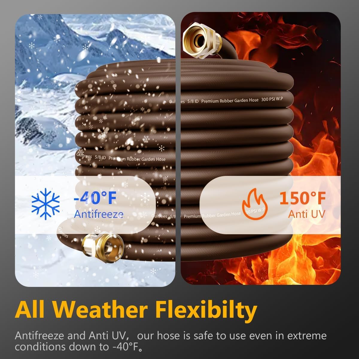 Guitrees all-weather flexible hose stays supple down to -40 degrees