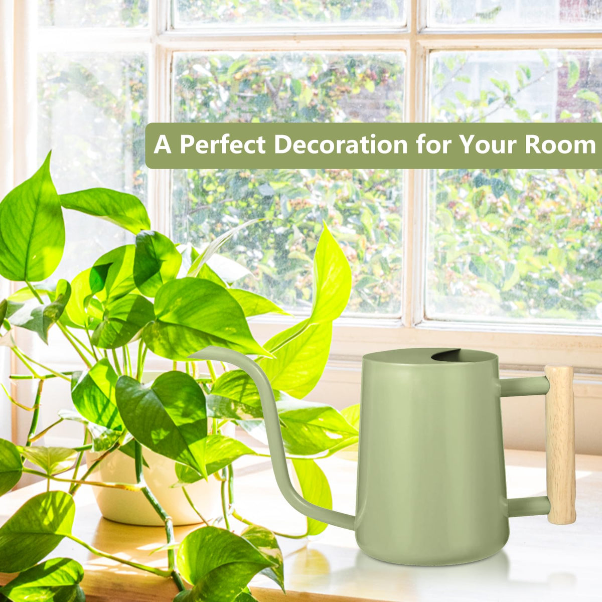 GUKJOB wooden handle provides comfortable grip during watering.