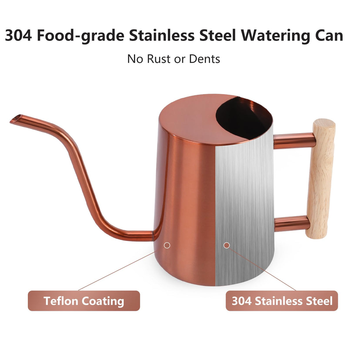 GUKJOB watering can with a natural wooden handle for comfortable grip