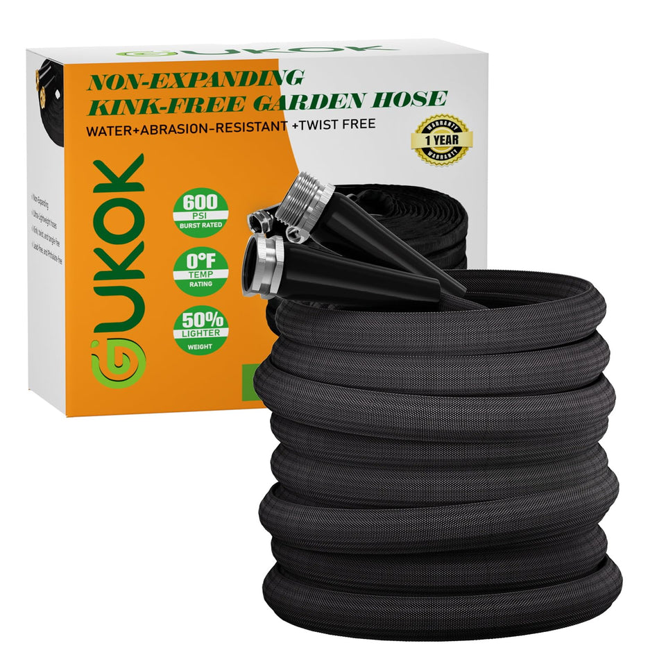 GUKOK 50 ft garden hose ultra-flexible for easy watering on lawns and beds