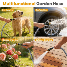 GUKOK Garden Hose stored neatly, showcasing easy, compact storage after use