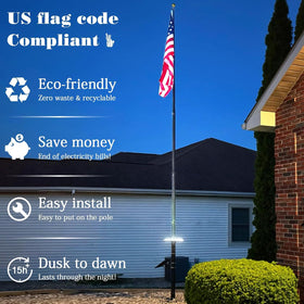 GULADUS 32-LED array delivers bright, even light across the flag at night.