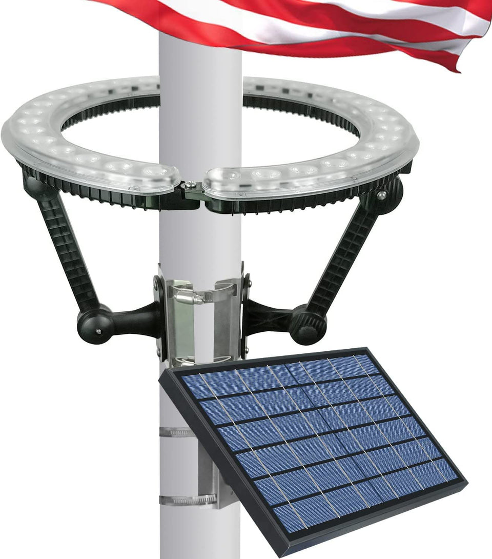 GULADUS solar flag pole light with 360-degree illumination for complete flag visibility.
