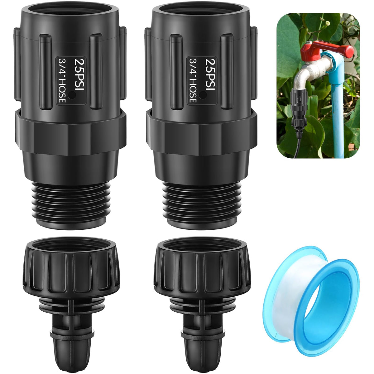 Gulfmew faucet adapter kit for drip irrigation ensures uniform watering.