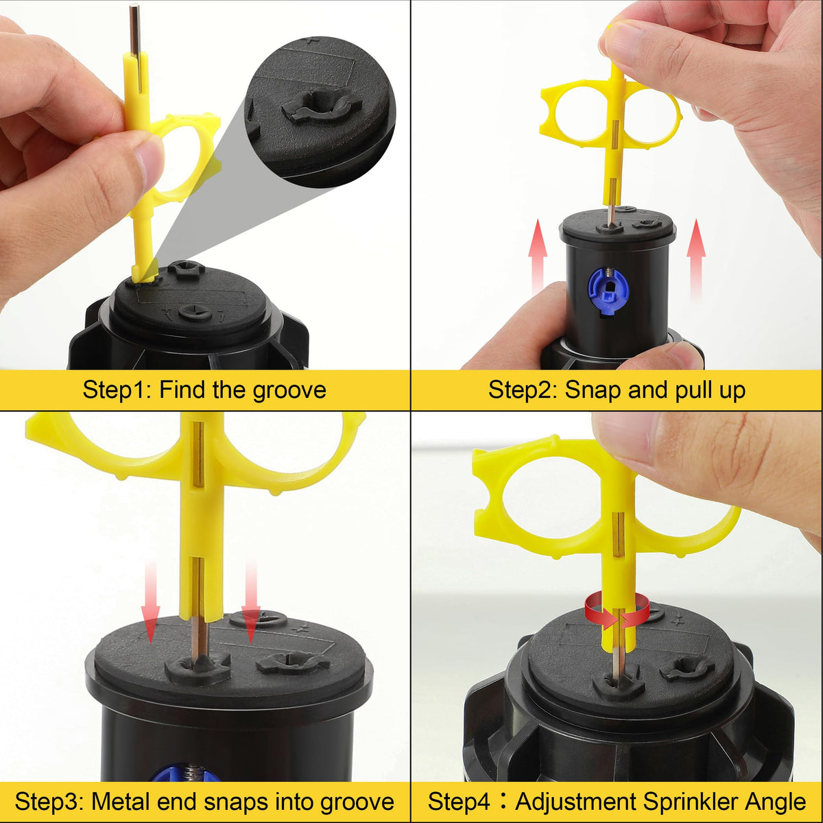 Gulfmew spring-loaded jaw tool securely grips sprinkler stems during adjustments.