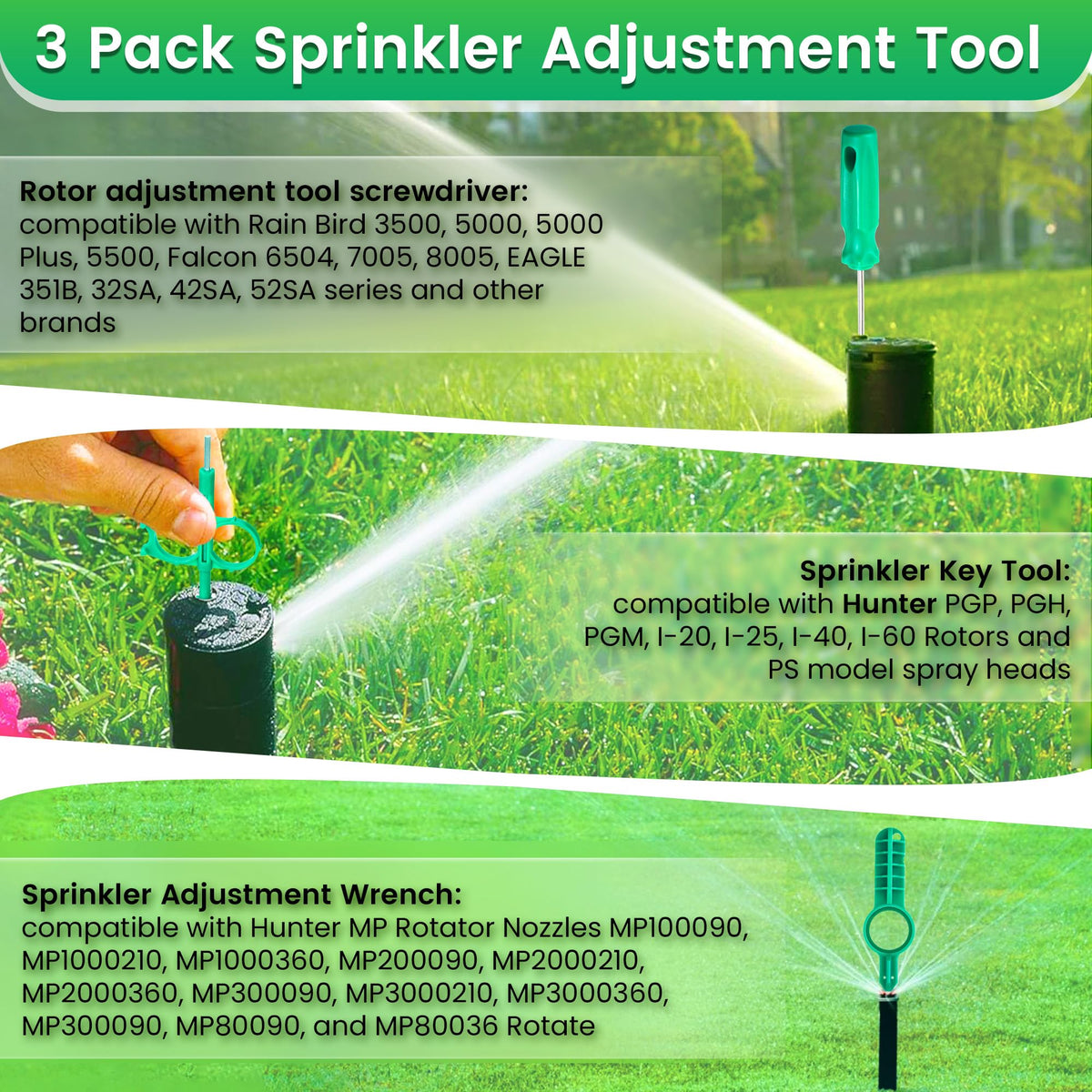 Gulfmew arc adjustment tool helps tailor watering radius for lawn beds.