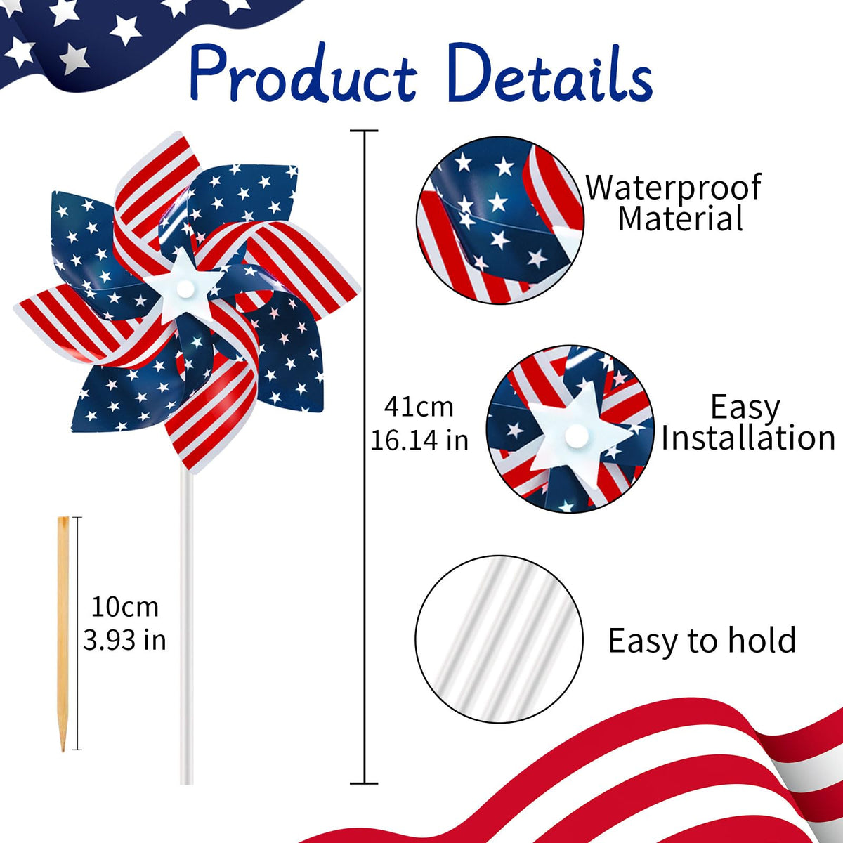 Gushu pinwheels built from waterproof plastic endure sun and rain while retaining color