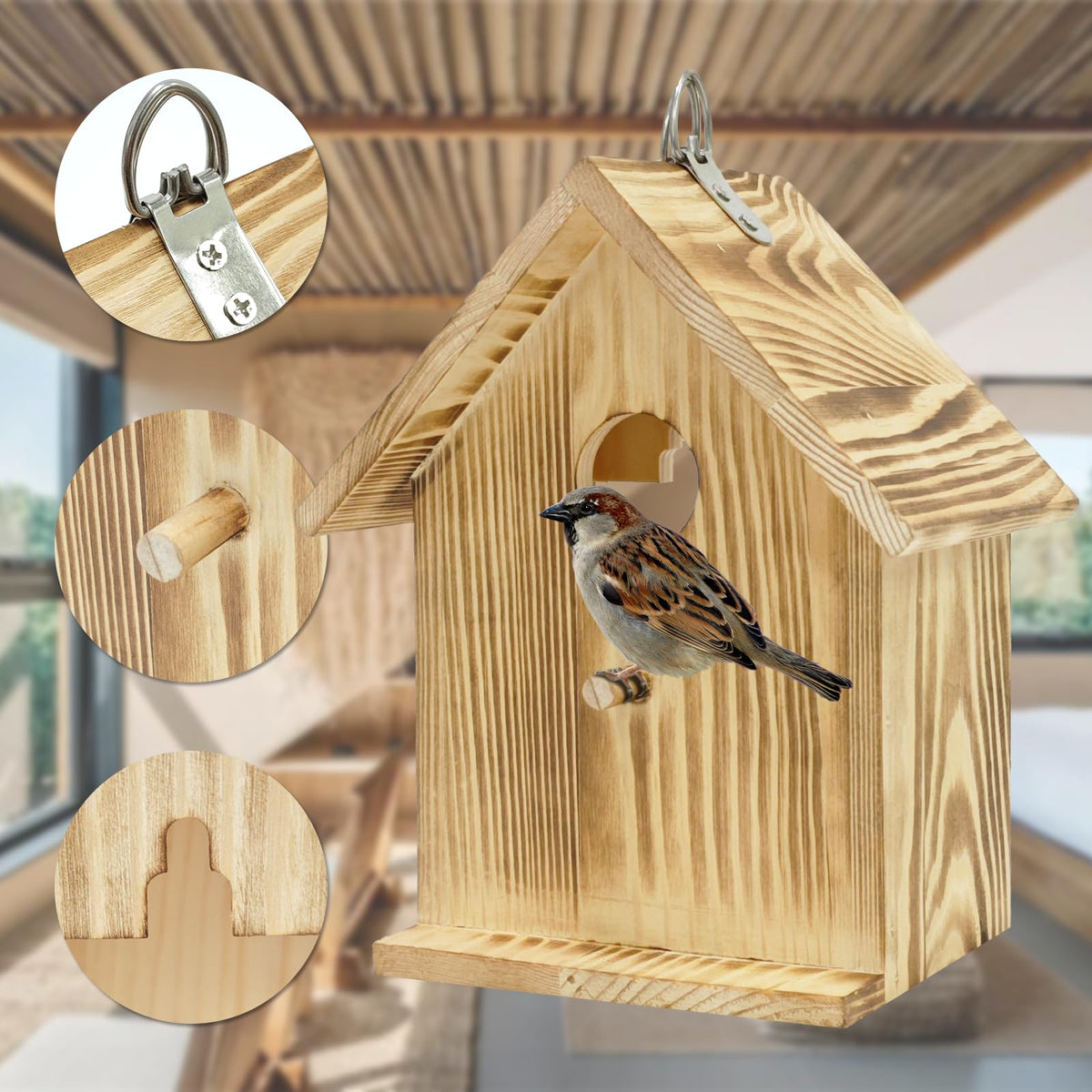 Gute bird nesting box outdoor design attracts small birds like bluebirds and chickadees.