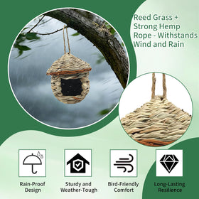 Gute Grass Bird House on garden tree adds rustic charm and wildlife appeal