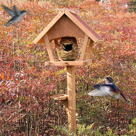 Gute Hummingbird House handwoven craft showcases unique bird sanctuary.
