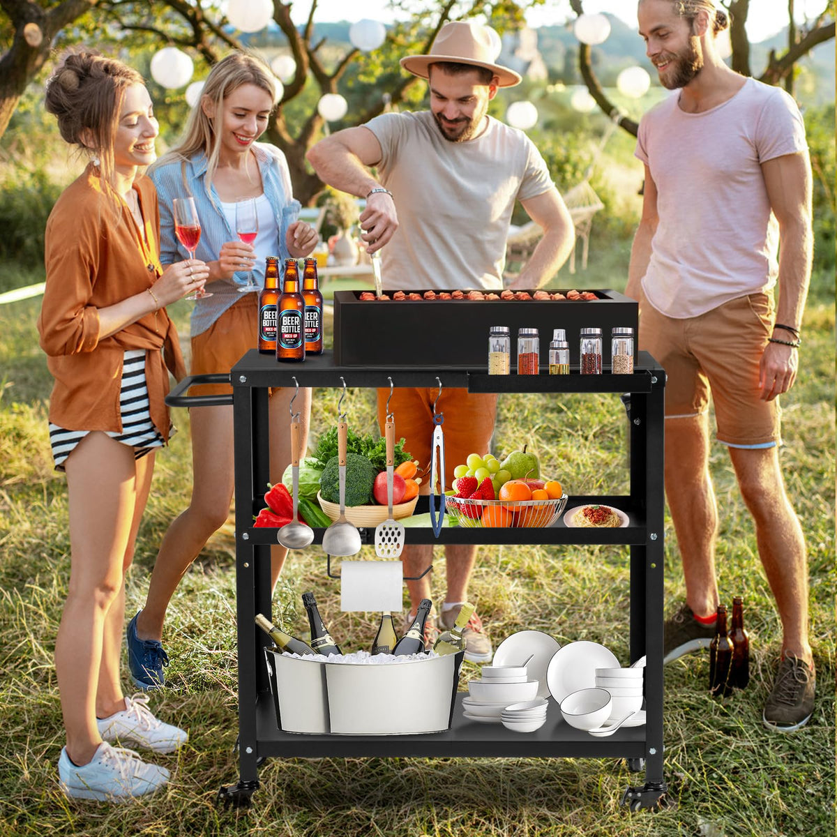 GVGBUK outdoor grill cart table in action for indoor or outdoor use.