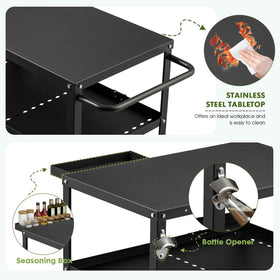 GVGBUK cart table side view highlights hooks and spice caddy for organized cooking.