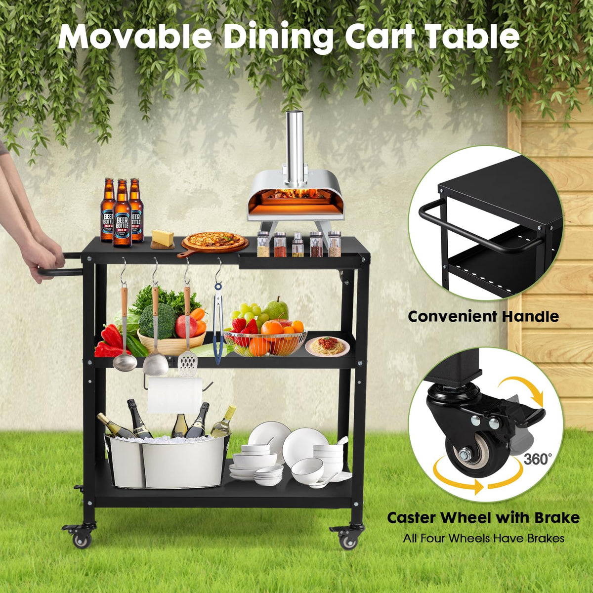 GVGBUK cart table storage area with paper towel holder for quick cleanup.