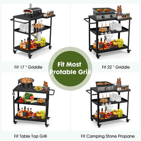 GVGBUK outdoor grill cart table top view emphasizing rust-proof metal surface.