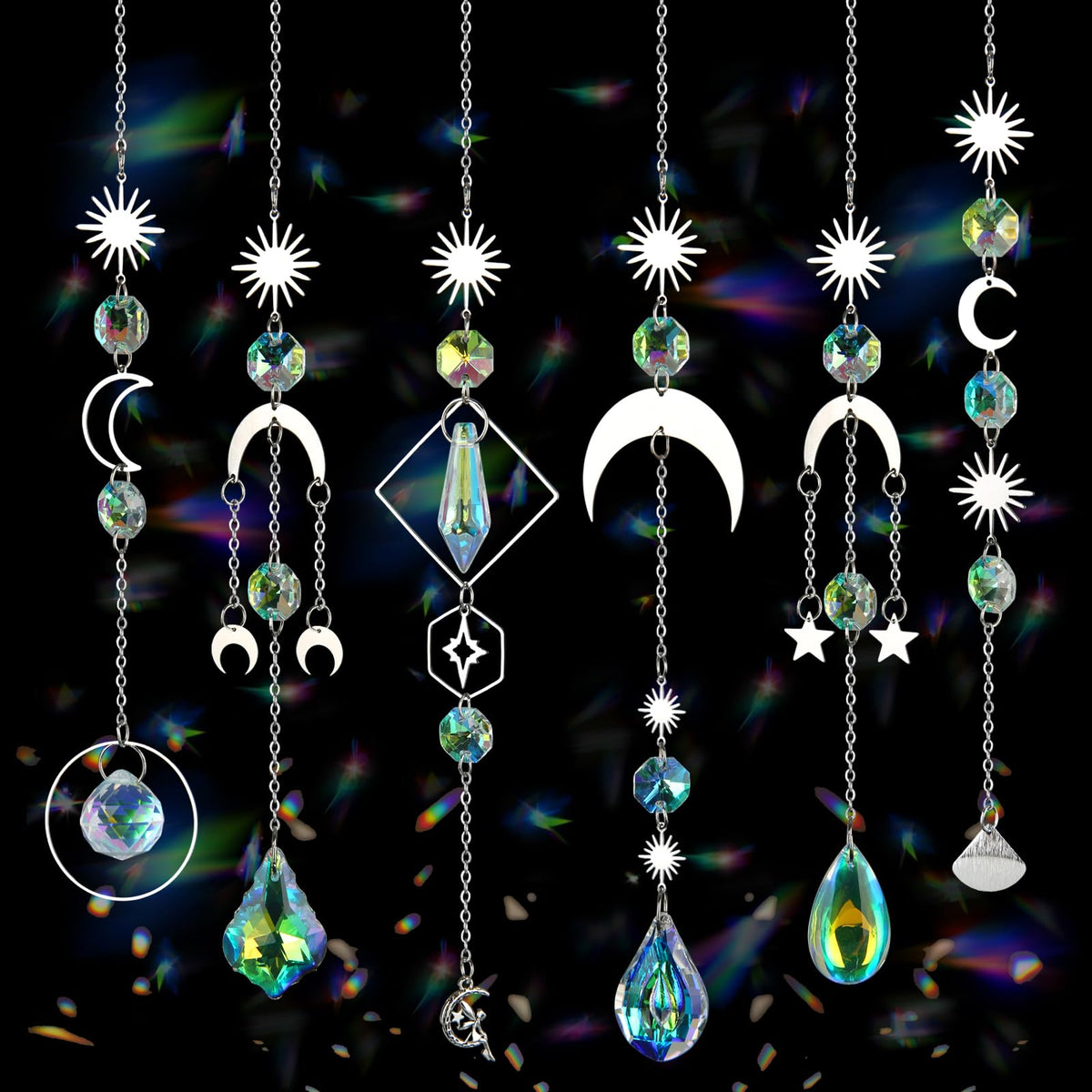 GWAHSA sun catcher 6-pack shimmering prisms casting rainbows for bright indoor windows.