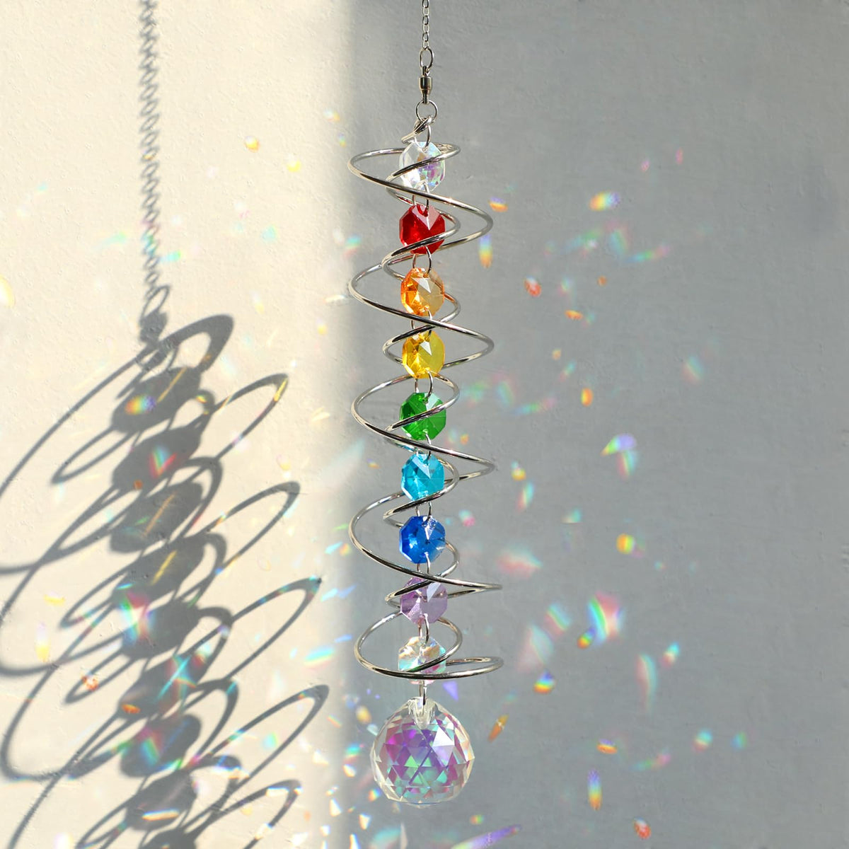GWAHSA wind spinner suncatcher with spiral tail creates dancing rainbows.
