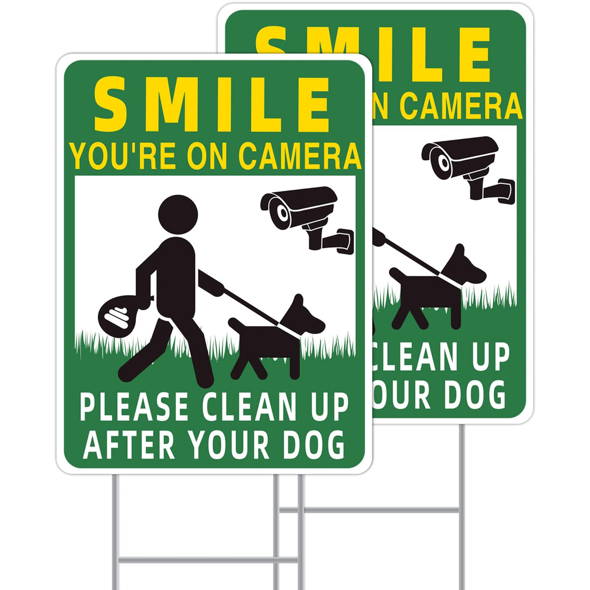 GXGGUS Clean Up After Your Dog signs, 2-pack, front view, promotes responsible pet cleanup.