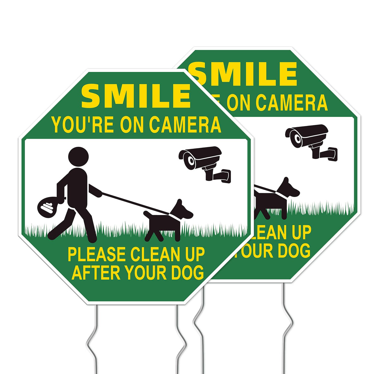 GXGGUS Clean Up After Your Dog sign 2-pack front view; clear curb message for walkers