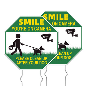 GXGGUS Clean Up After Your Dog sign 2-pack front view; clear curb message for walkers