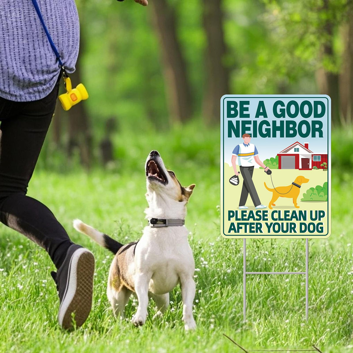 GXGGUS clean up dog sign double-sided view for high visibility.