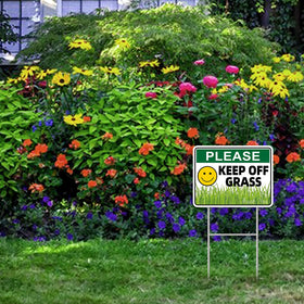 GXGGUS Double-sided Keep Off Grass Sign close-up highlights UV coating