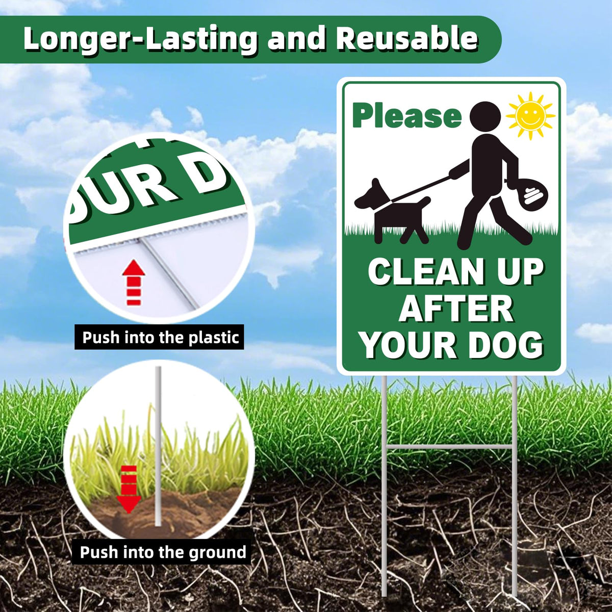 GXGGUS easy-setup stake keeps signs securely in ground.