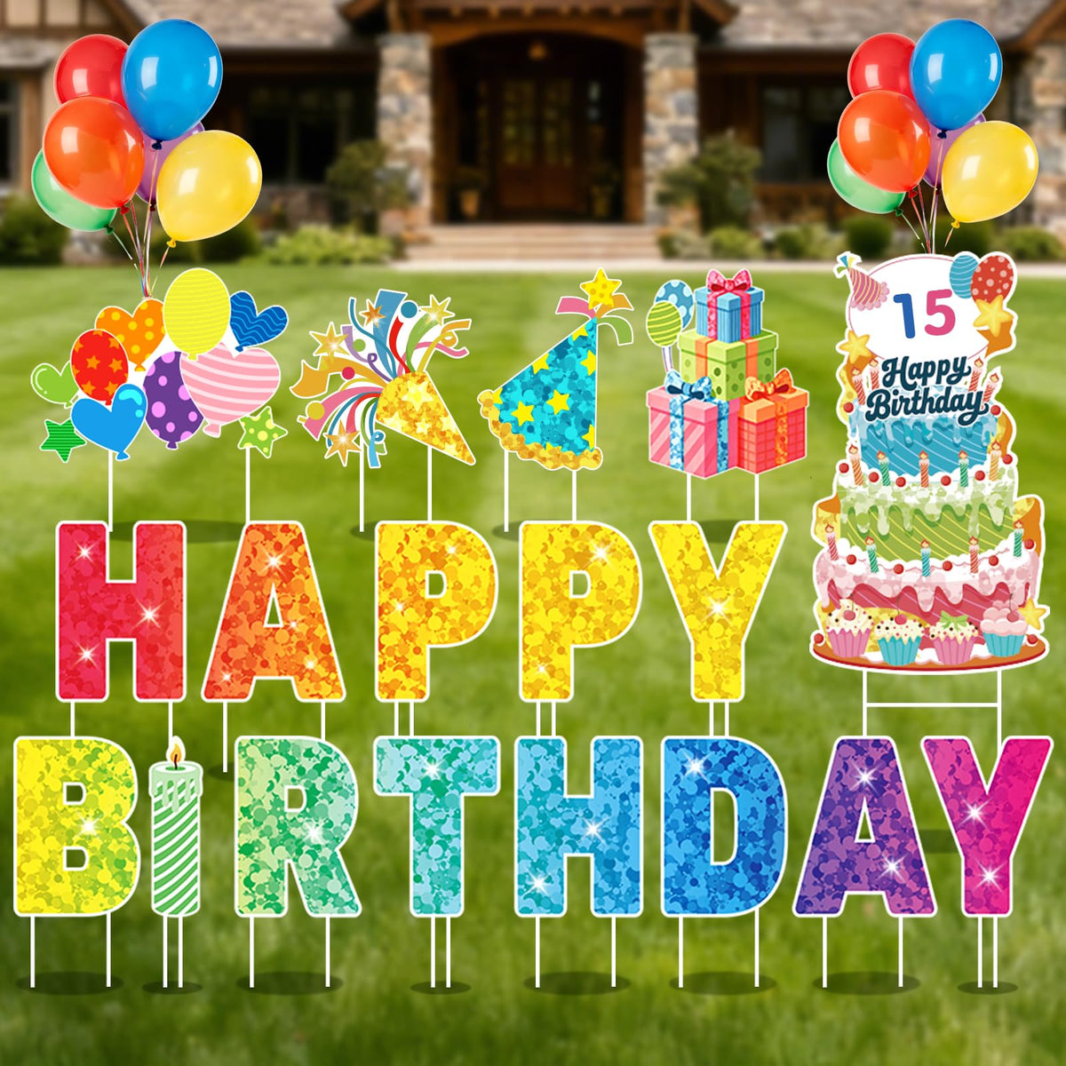 GXGGUS Happy Birthday yard sign kit for outdoor setup with visible letters and festive appeal