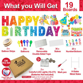 GXGGUS LED lights illuminate yard signs for warm birthday ambiance