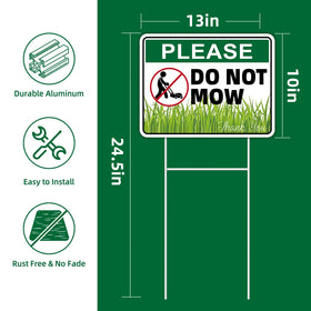 GXGGUS Please Do Not Mow sign, back view, doubles visibility from both sides for yards.