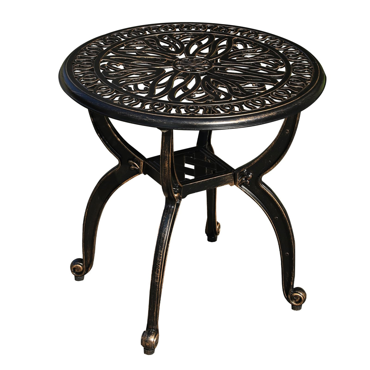 GXOUTAL cast aluminum outdoor side table with ornate top for patio surfaces