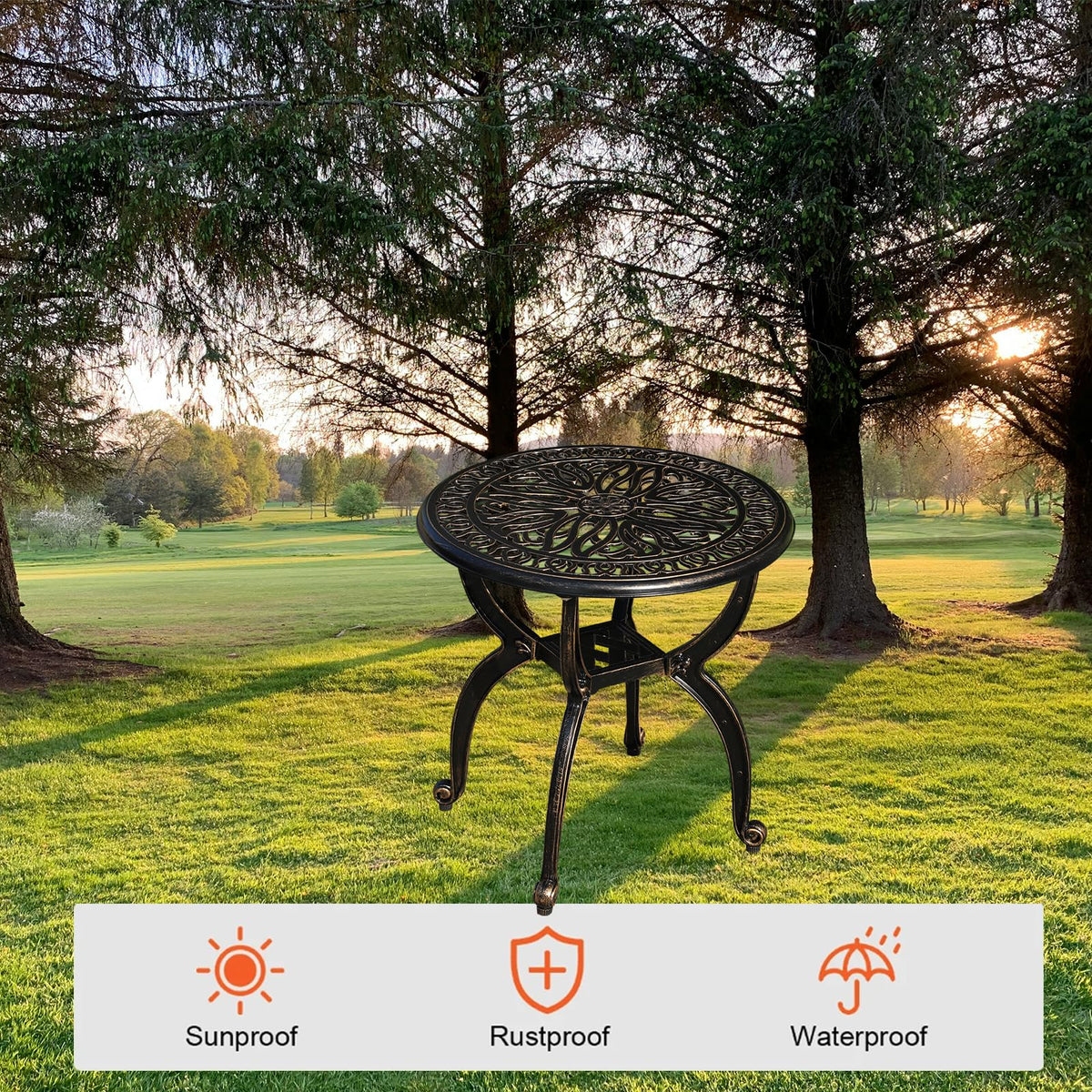 GXOUTAL outdoor side table in bronze-black finish adding vintage charm and weather resistance