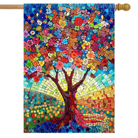 GYGWAI flag front view shows vibrant stained glass tree of life for outdoors.