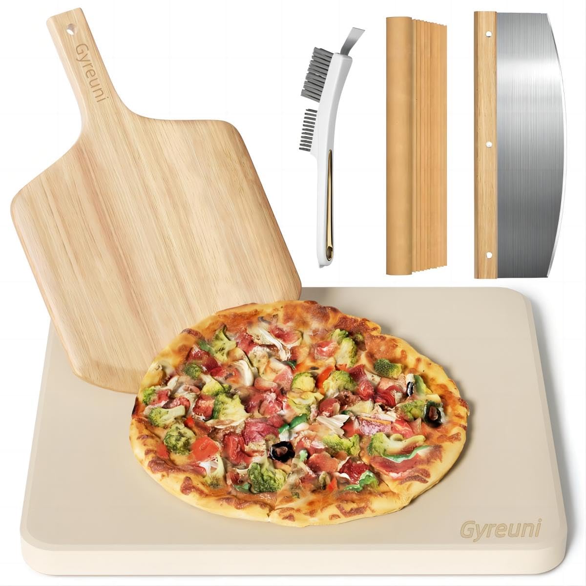Gyreuni 16x14 pizza stone in oven for even heat and crispy crust