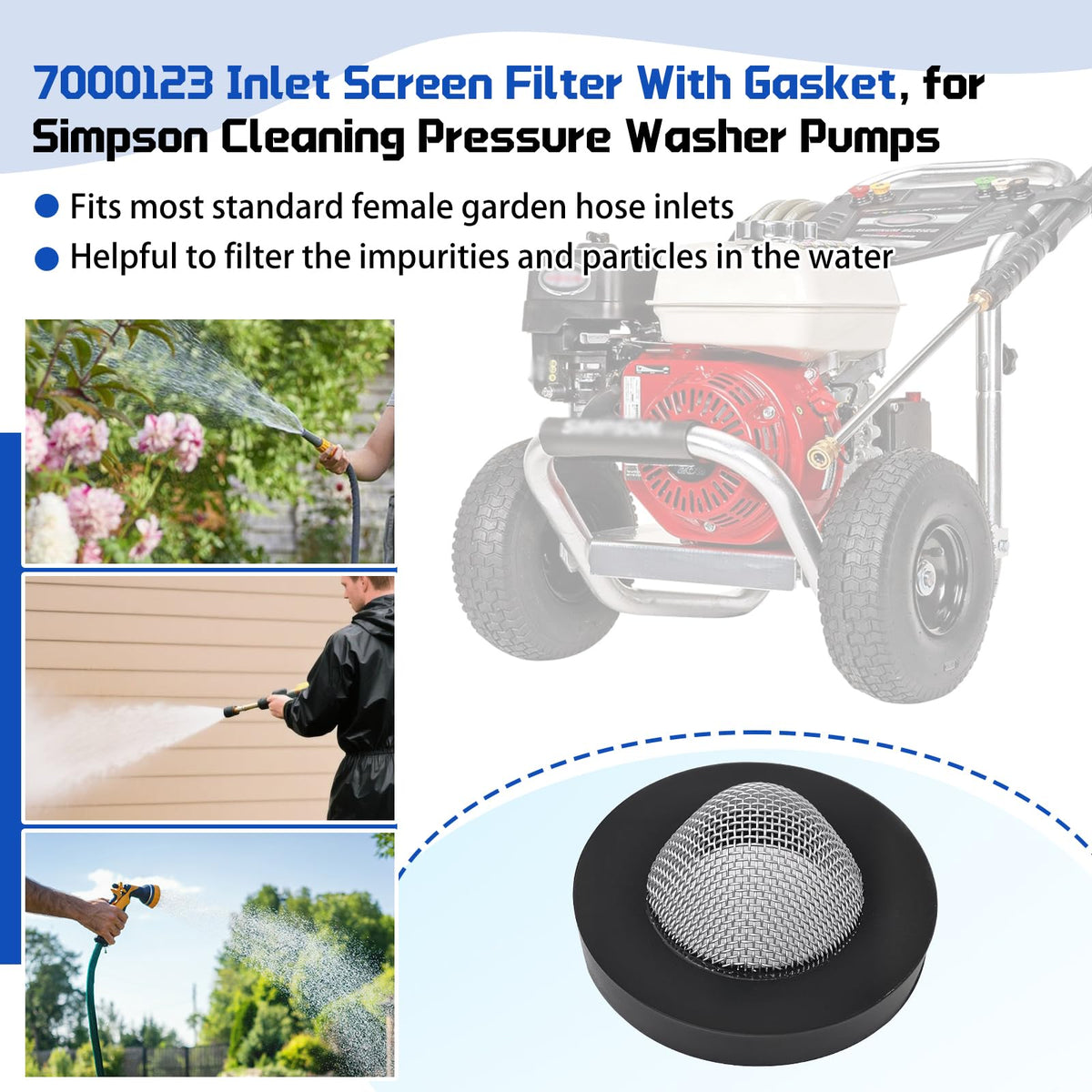 GYUTONG stainless steel mesh screen — blocks sand and debris to extend pressure washer life.