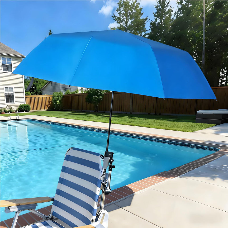 GZWKEAK beach chair umbrella with 360° clamp for versatile shade on chairs and strollers