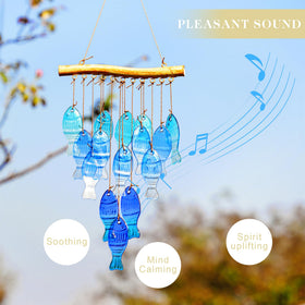 Handcrafted glass fish wind chime from H&D, ideal for outdoor décor.