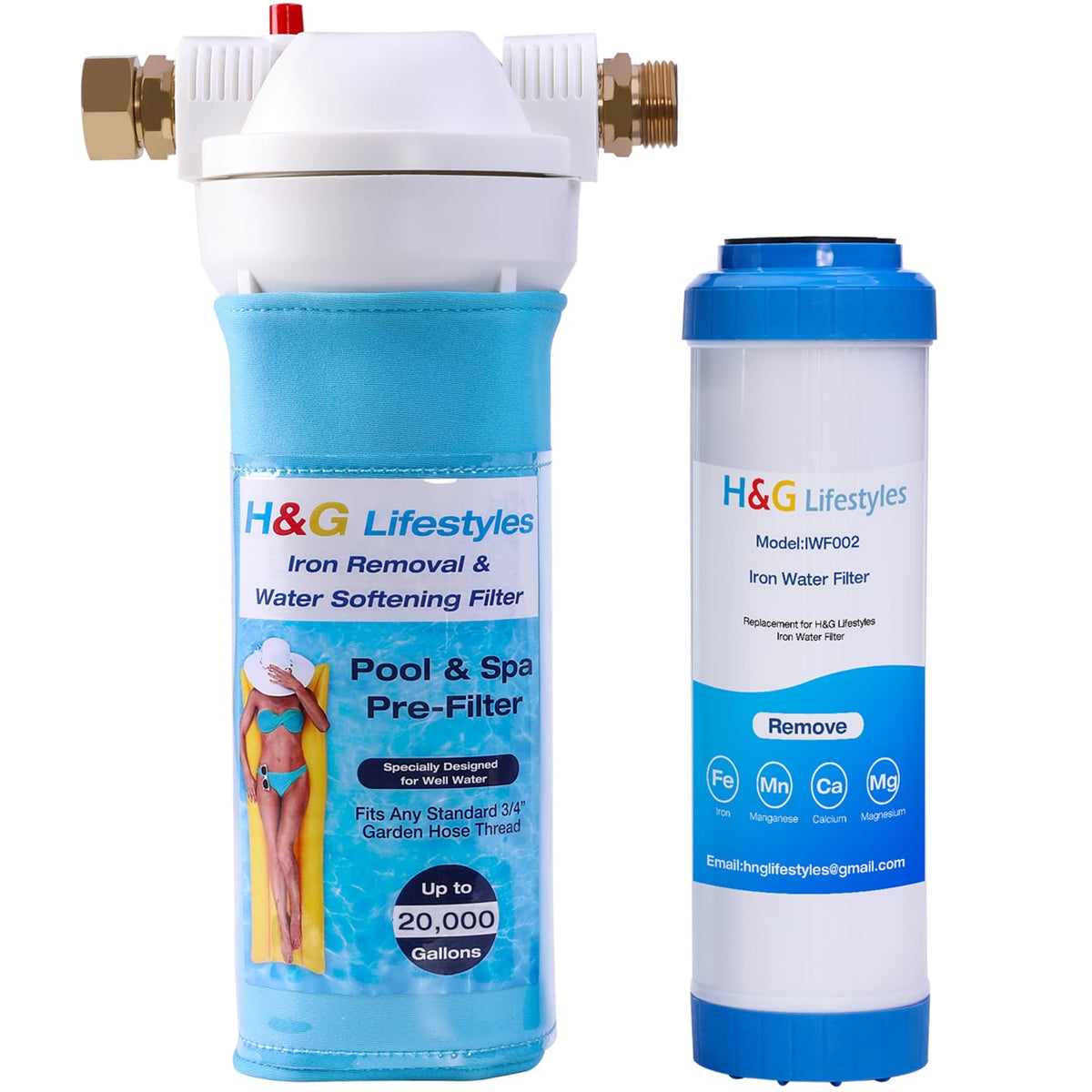 H&G Lifestyles iron filter for garden hose purifies pool-fill water by removing iron