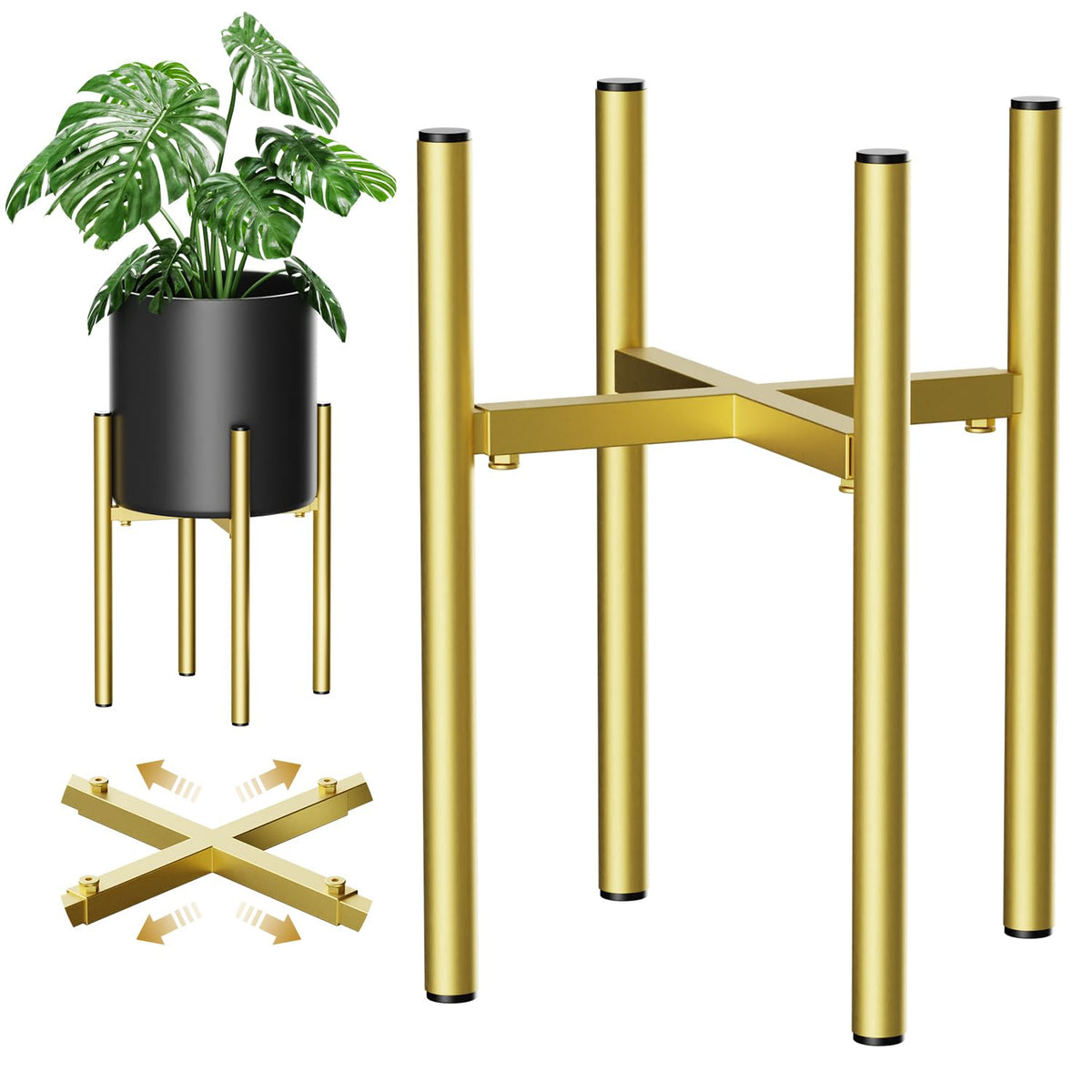H HOMEXIN metal plant stand with adjustable width for 7–12 inch pots, ideal indoors.