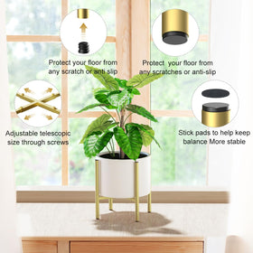 H HOMEXIN mid-century gold plant stand complements decor and elevates plants.