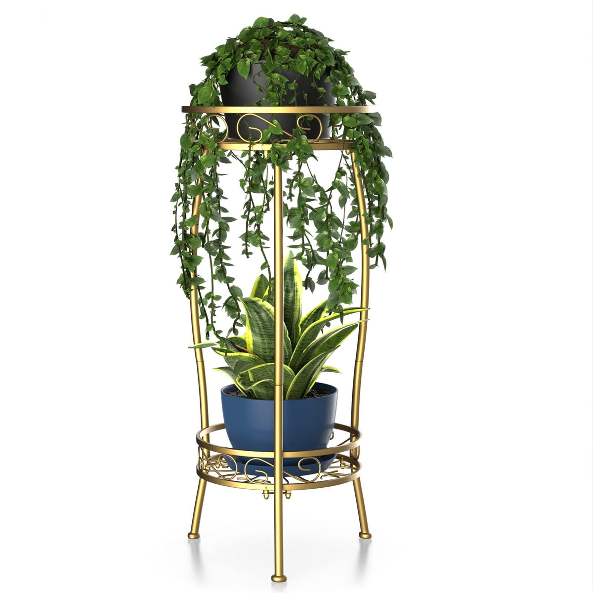 H HOMEXIN 2-tier plant stand displaying two pots for space saving indoors or outdoors